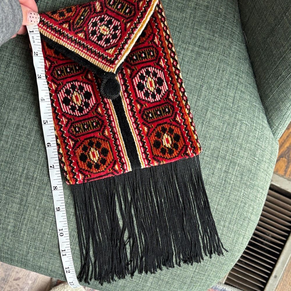 Vintage Carpet Bags of America shoulder Fringe bohemian women’s purse Aztec EUC - Picture 6 of 10